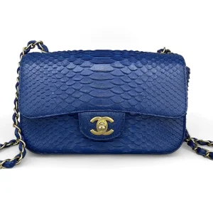 CHANEL Classic Flap Mini Python Blue Gold Hardware