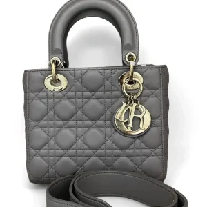 DIOR Small Lady Dior Grey Bag in Grey Lambskin