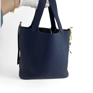 HERMÈS Pocotin 18 Eclat Bag in Blue Leather