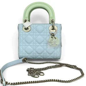 DIOR Mini Lady Dior Bag in Blue/Green Leather