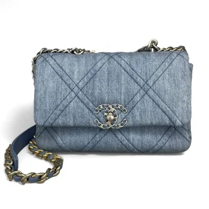 CHANEL 19 Small Denim Bag in Blue with Silver-Tone Hardware