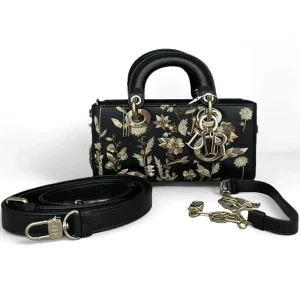 DIOR Lady D Joy Bag Black 3D Embroidered Ombres Florales