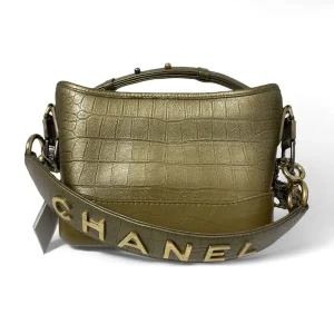 CHANEL Gabrielle Hobo Bag Gold Croc-Embossed Leather