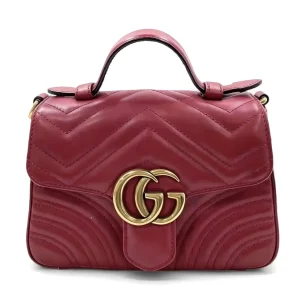 GUCCI Small GG Marmont Top Handle Bag in Red