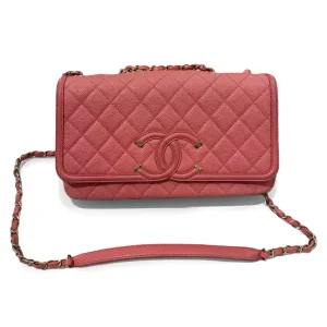 CHANEL Medium Filigree Flap Bag Pink Caviar Leather