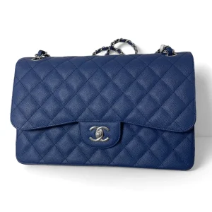 CHANEL Jumbo Classic Flap Bag Navy Caviar Leather