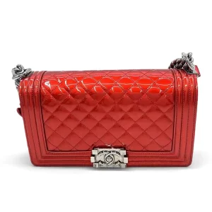 CHANEL Medium Boy Bag Red Patent Leather