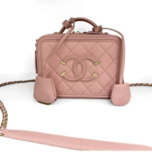 CHANEL Small CC Filigree Vanity Bag Pink Caviar Leather