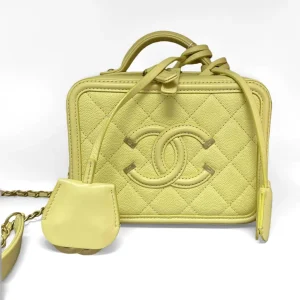 CHANEL Small CC Filigree Vanity Bag Yellow Caviar Leather