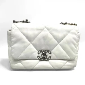 CHANEL Small 19 Flap Bag White Leather