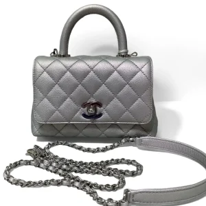 CHANEL Coco Handle Bag Iridescent Pearl Quilted Calfskin