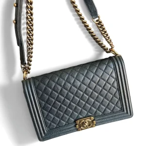 CHANEL Medium Boy Bag Blue Caviar Leather