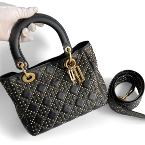 DIOR Medium Lady Dior Bag Black Calfskin with Studs