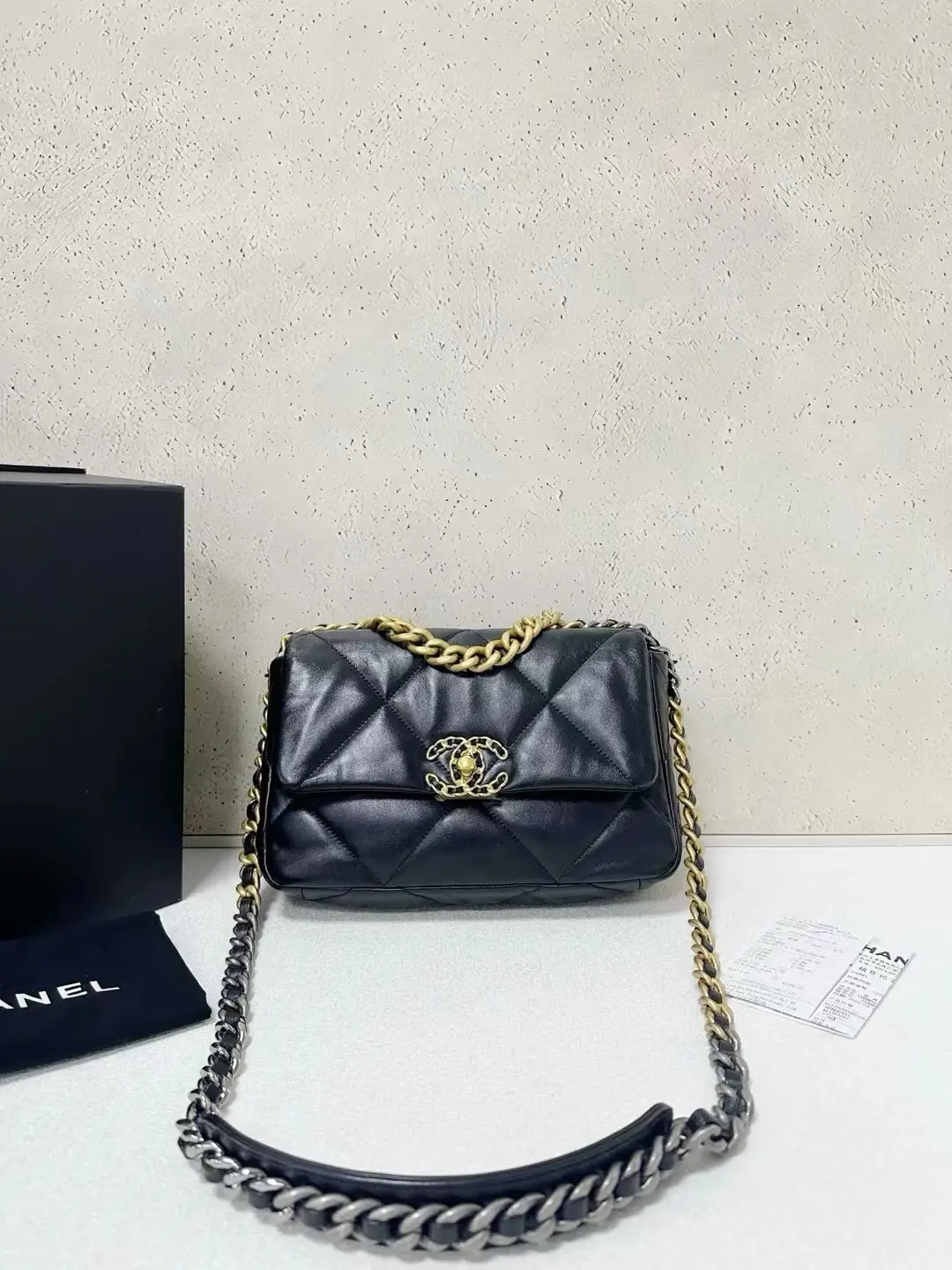 CHANEL Small 19 Black Shiny Lambskin Handbag CHANEL Small 19 Black Shiny Lambskin Handbag
