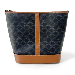 CELINE Medium Bucket In Triomphe Canvas and Calfskin