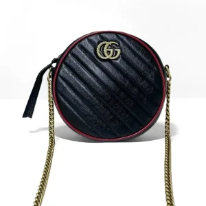 GUCCI Round Leather Black/Red Crossbody Bag