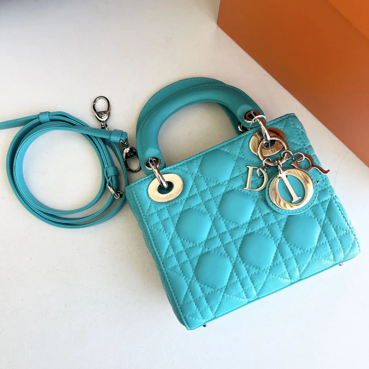 DIOR Mini Lady Dior Bag Blue Lambskin DIOR Mini Lady Dior Bag Blue Lambskin