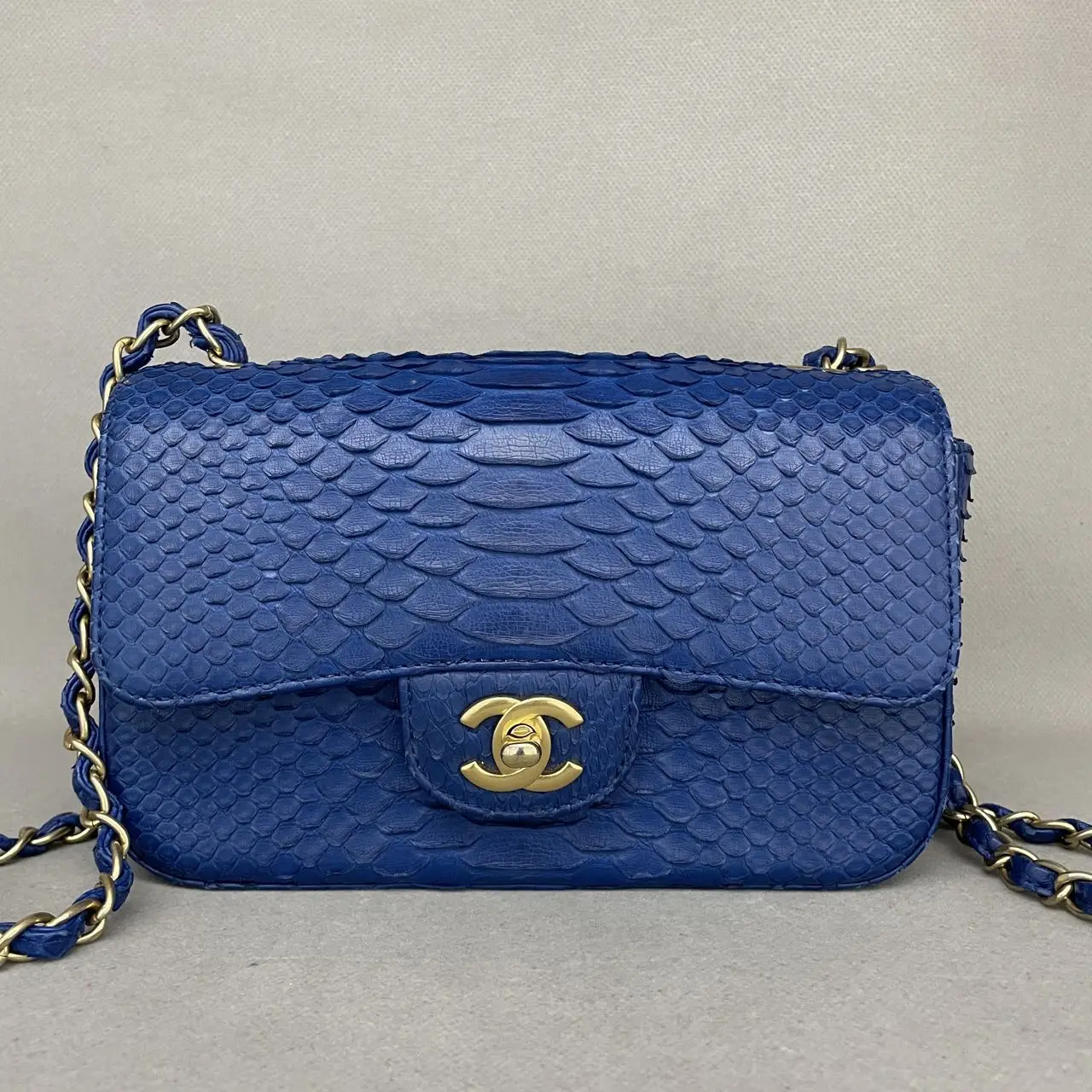 CHANEL Classic Flap Mini Python Blue Gold Hardware CHANEL Classic Flap Mini Python Blue Gold Hardware