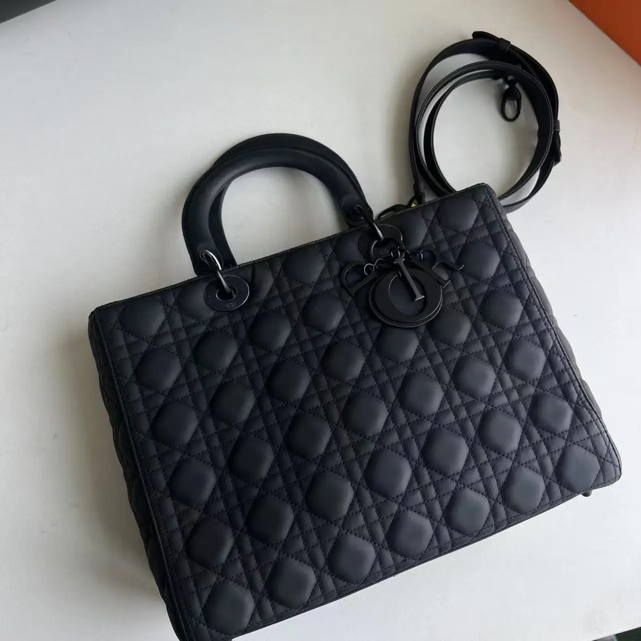 DIOR Large Lady Dior Bag in Black Grained Calfskin DIOR Large Lady Dior Bag in Black Grained Calfskin