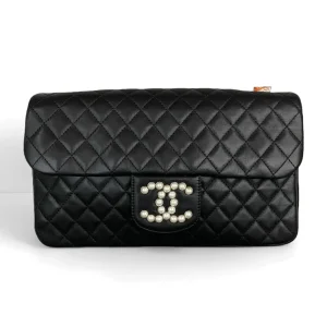 CHANEL Lambskin Quilted Westminster Pearl Flap Black