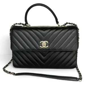 CHANEL Medium Trendy CC Dual Handle Flap Bag Black Lambskin