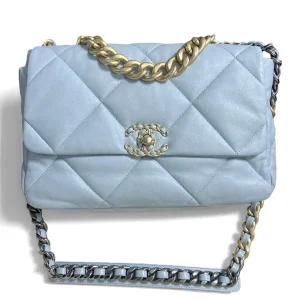 CHANEL Medium 19 Bag Blue Quilted Lambskin Gold-Tone Hardware