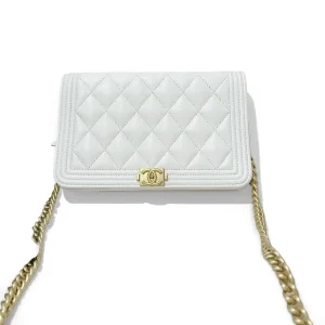CHANEL Boy Wallet on Chain White Caviar Leather