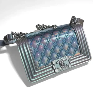 CHANEL Small Boy Bag Iridescent Purple Quilted Calfskin