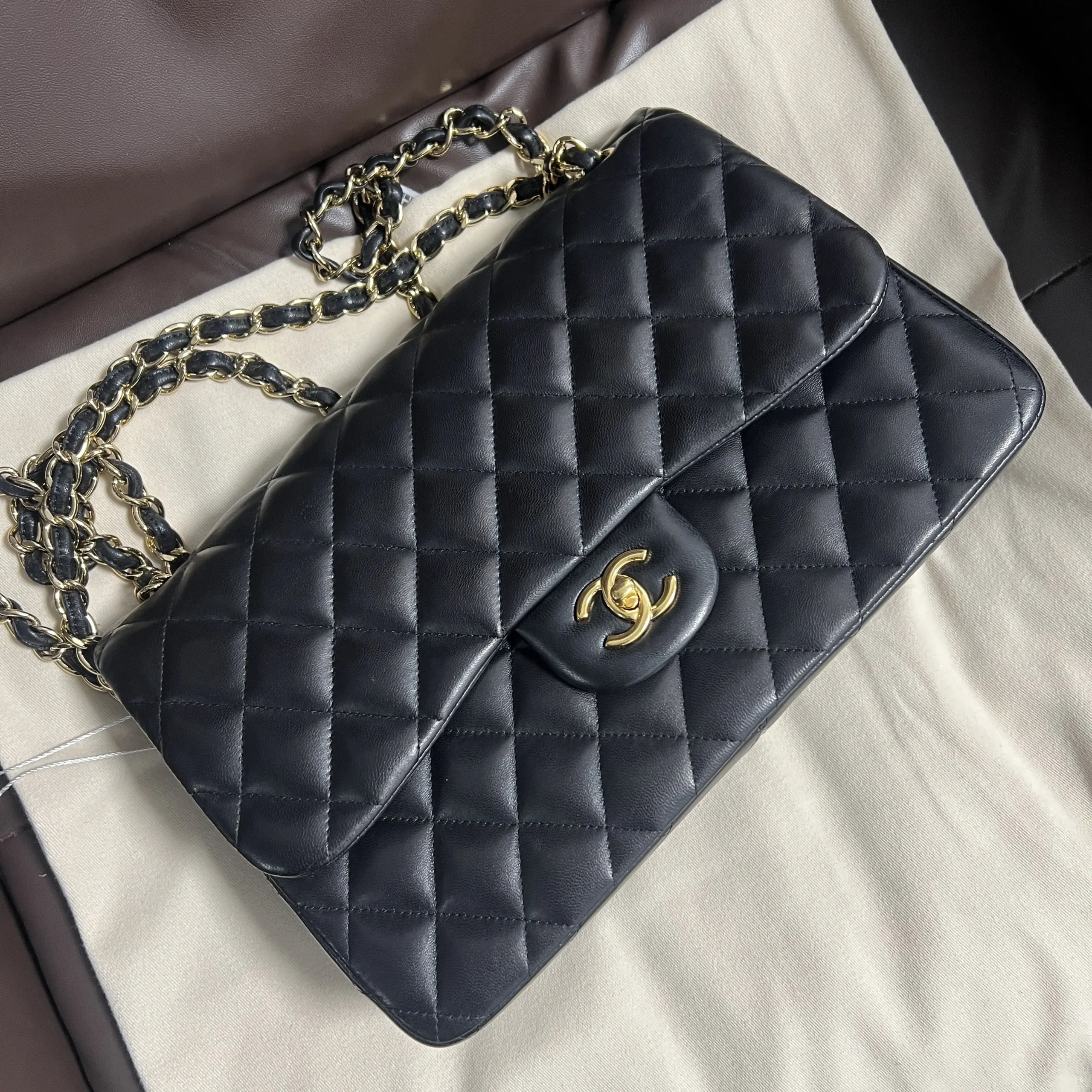 CHANEL Classic Flap Jumbo Handbag Black Lambskin Gold Hardware CHANEL Classic Flap Jumbo Handbag Black Lambskin Gold Hardware