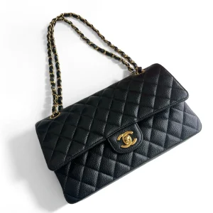CHANEL Medium Classic Flap Bag in Black Caviar Leather