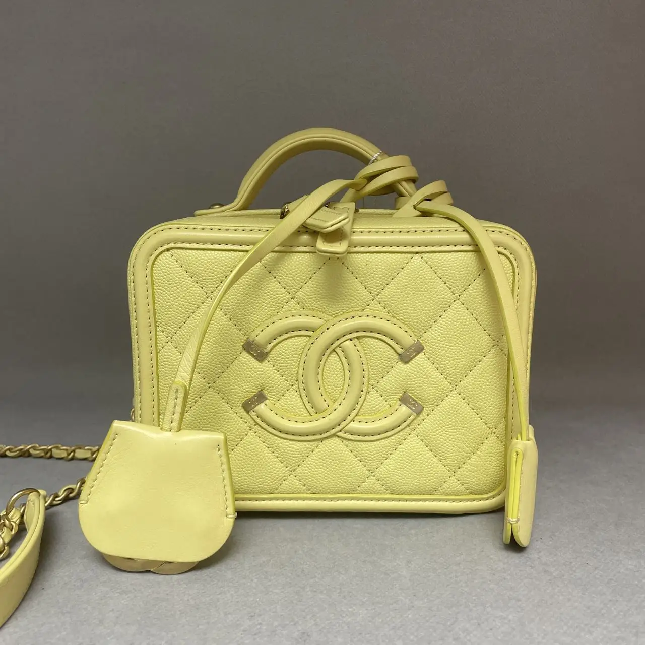 CHANEL Small CC Filigree Vanity Bag Yellow Caviar Leather CHANEL Small CC Filigree Vanity Bag Yellow Caviar Leather