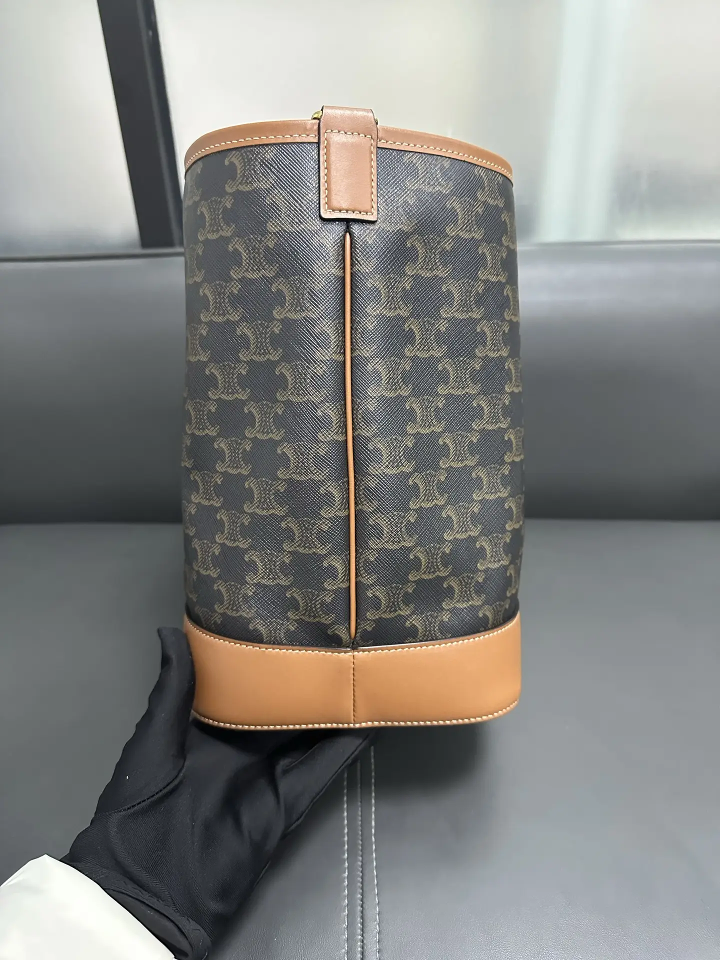 CELINE Medium Bucket In Triomphe Canvas and Calfskin CELINE Medium Bucket In Triomphe Canvas and Calfskin