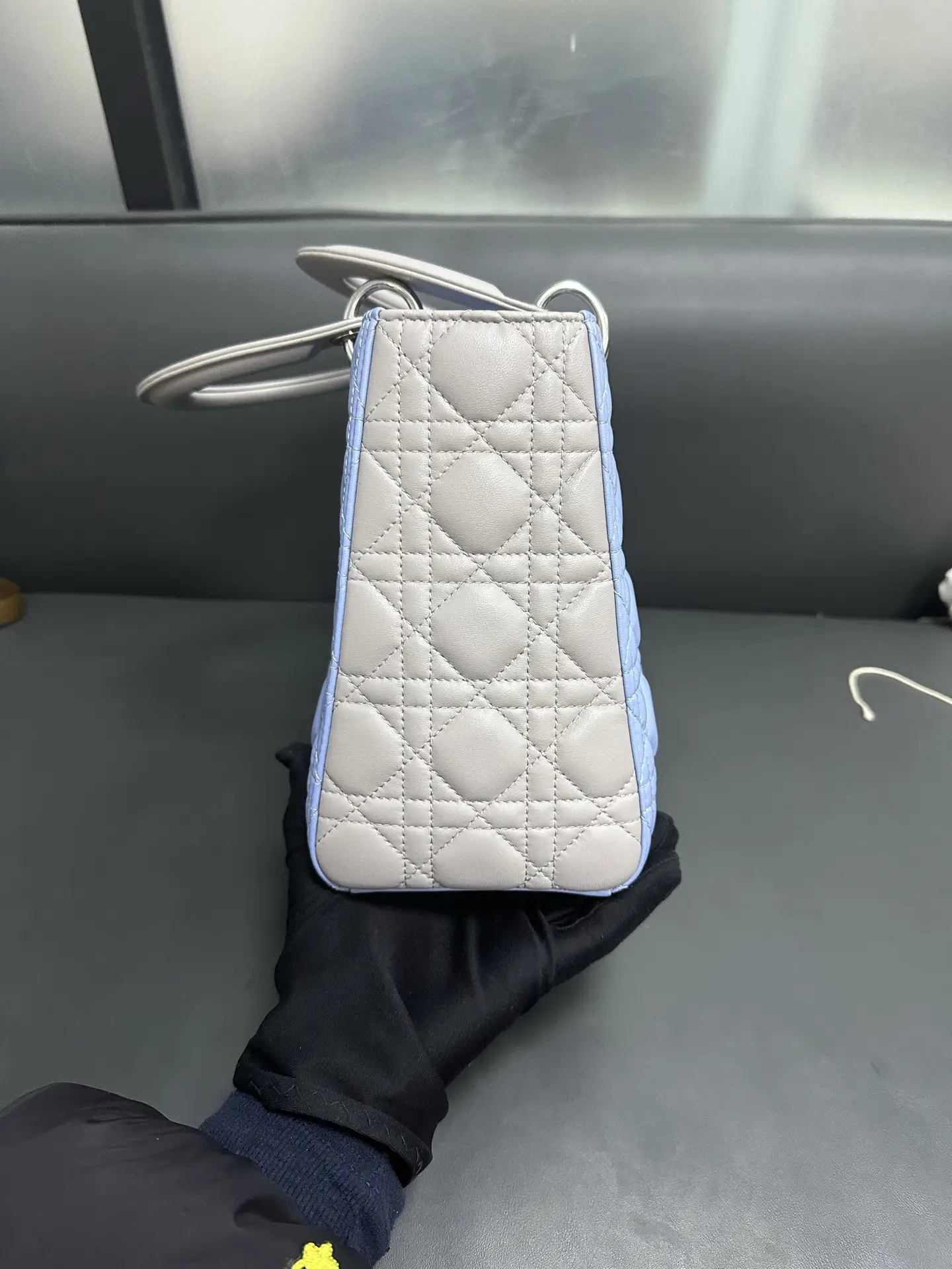 DIOR Small Lady Dior Bag in Blue/Grey Leather DIOR Small Lady Dior Bag in Blue/Grey Leather