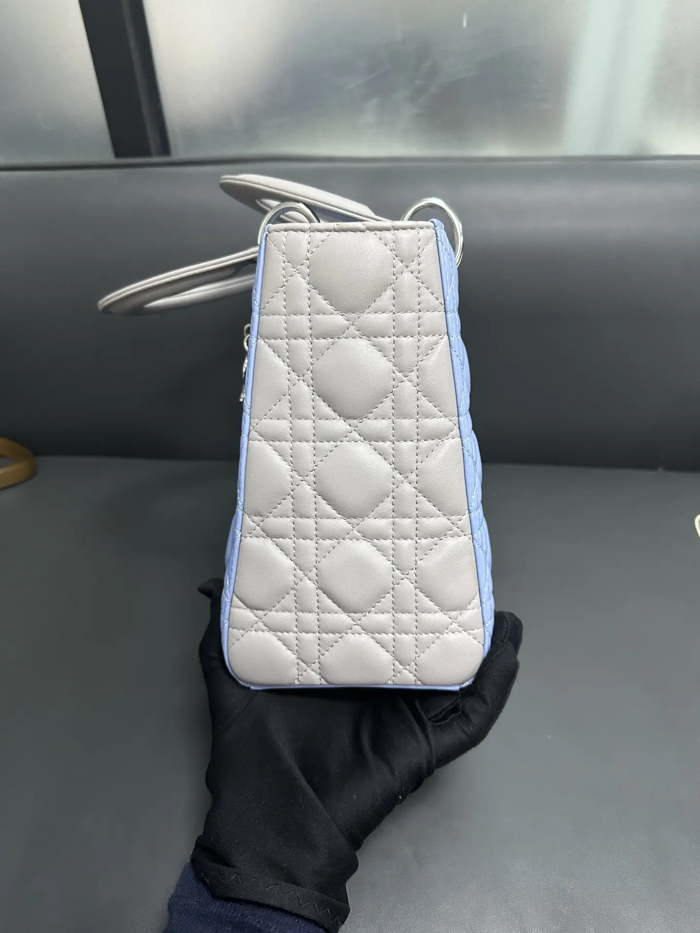 DIOR Small Lady Dior Bag in Blue/Grey Leather DIOR Small Lady Dior Bag in Blue/Grey Leather