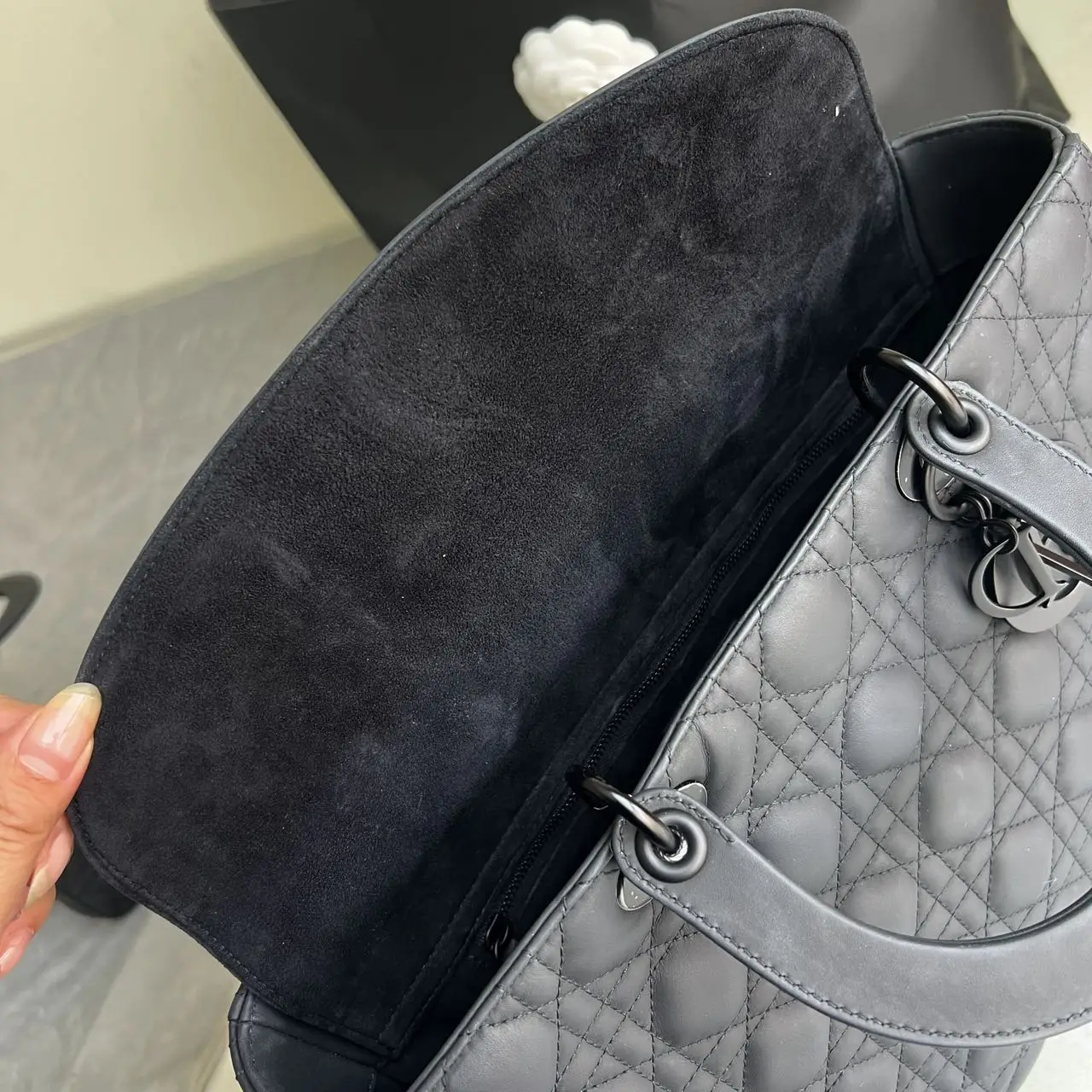 DIOR Large Lady Dior Bag in Black Grained Calfskin DIOR Large Lady Dior Bag in Black Grained Calfskin