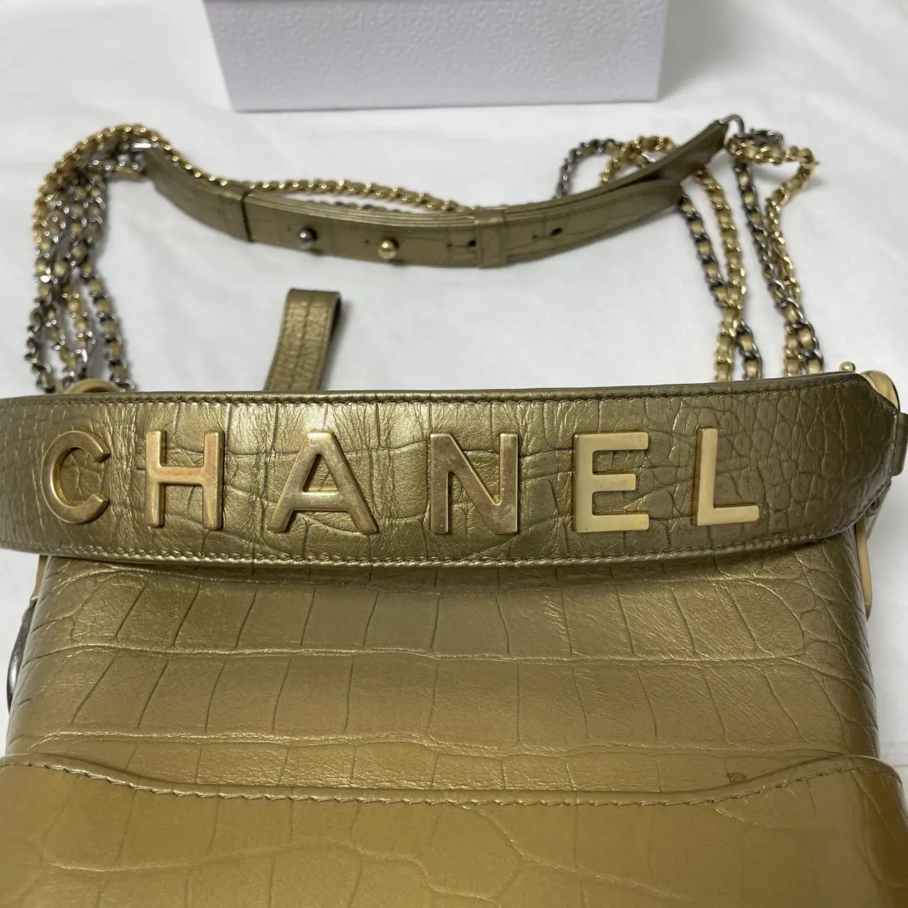 CHANEL Gabrielle Hobo Bag Gold Croc-Embossed Leather CHANEL Gabrielle Hobo Bag Gold Croc-Embossed Leather