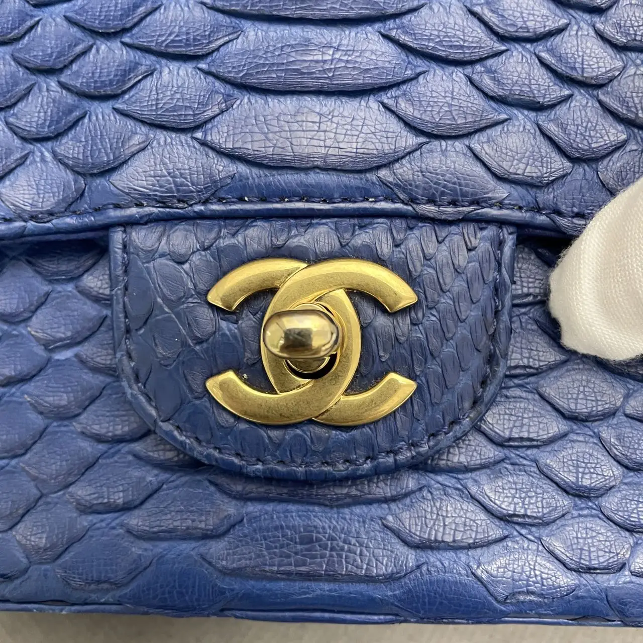 CHANEL Classic Flap Mini Python Blue Gold Hardware CHANEL Classic Flap Mini Python Blue Gold Hardware