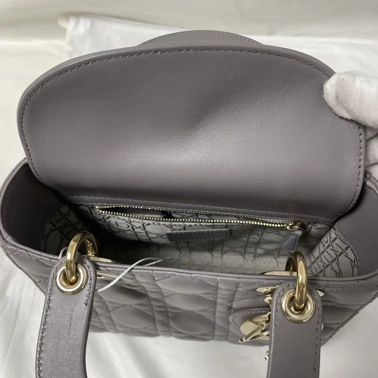 DIOR Small Lady Dior Grey Bag in Grey Lambskin DIOR Small Lady Dior Grey Bag in Grey Lambskin