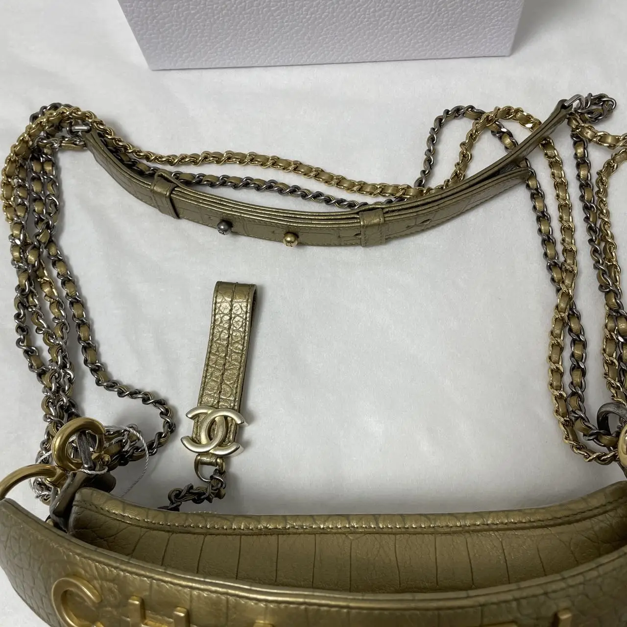 CHANEL Gabrielle Hobo Bag Gold Croc-Embossed Leather CHANEL Gabrielle Hobo Bag Gold Croc-Embossed Leather