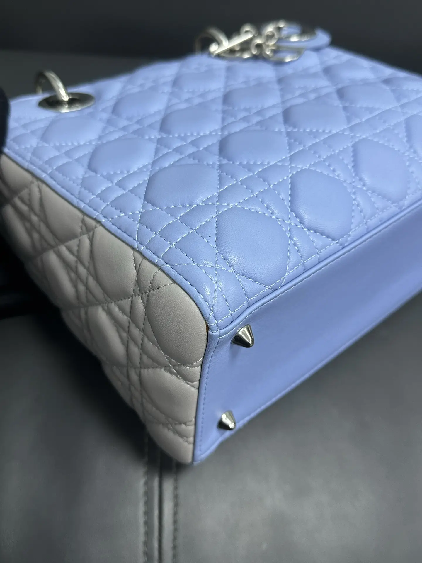 DIOR Small Lady Dior Bag in Blue/Grey Leather DIOR Small Lady Dior Bag in Blue/Grey Leather