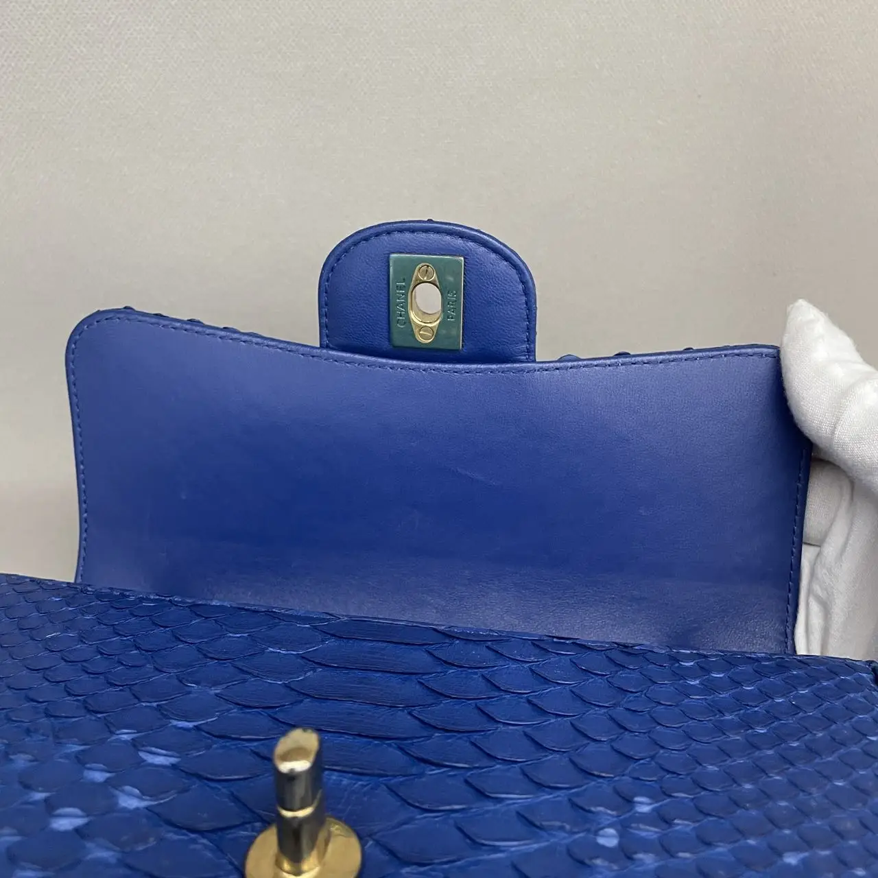 CHANEL Classic Flap Mini Python Blue Gold Hardware CHANEL Classic Flap Mini Python Blue Gold Hardware
