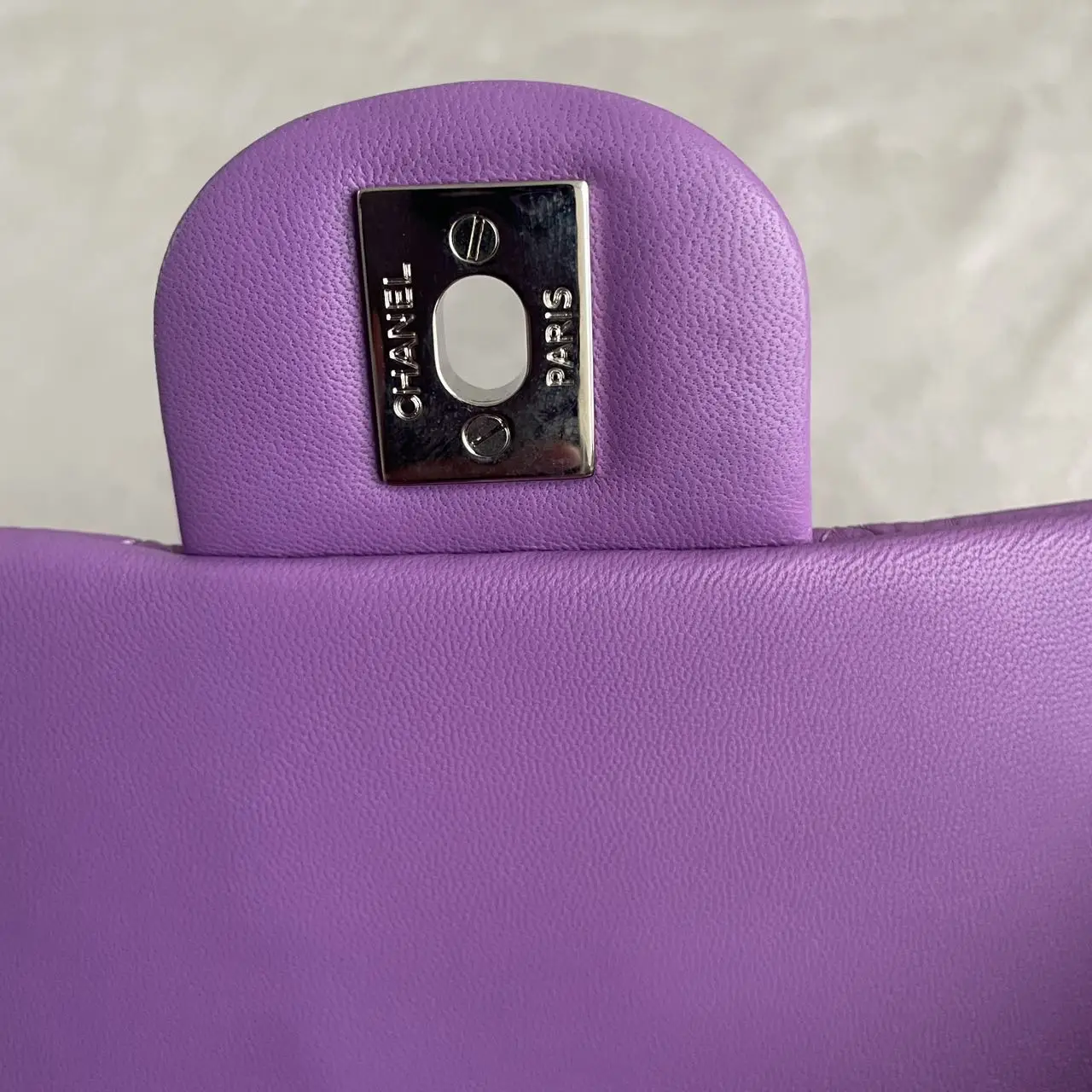 CHANEL Mini Classic Flap Bag in Purple Lambskin with Silver-Tone Hardware CHANEL Mini Classic Flap Bag in Purple Lambskin with Silver-Tone Hardware