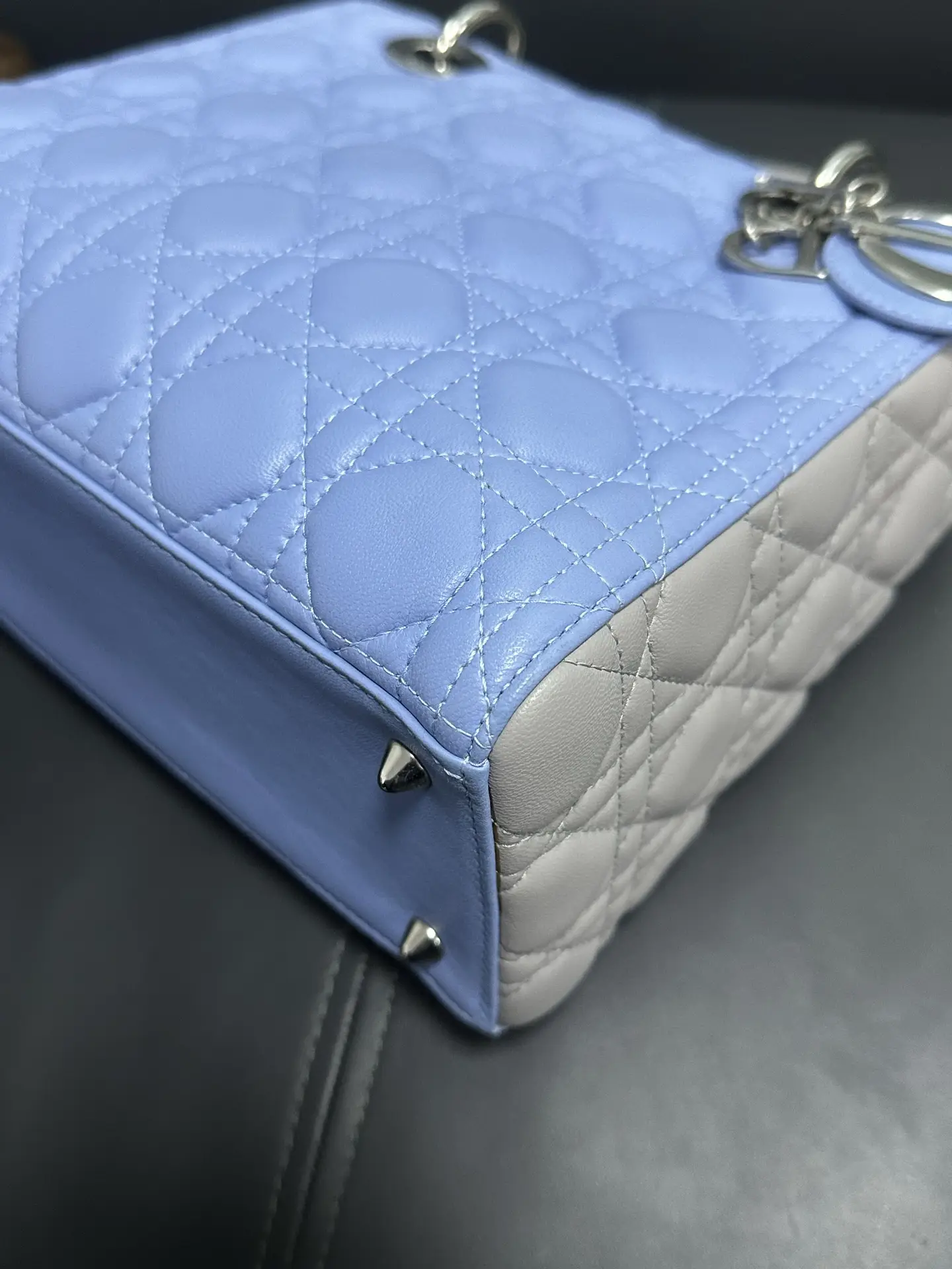DIOR Small Lady Dior Bag in Blue/Grey Leather DIOR Small Lady Dior Bag in Blue/Grey Leather