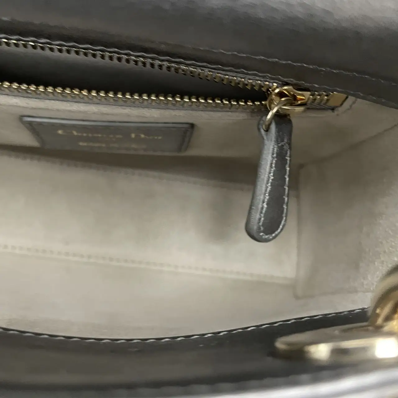 DIOR Lady Dior Mini Silver Grey Leather with Grystals Gold Hardware DIOR Lady Dior Mini Silver Grey Leather with Grystals Gold Hardware