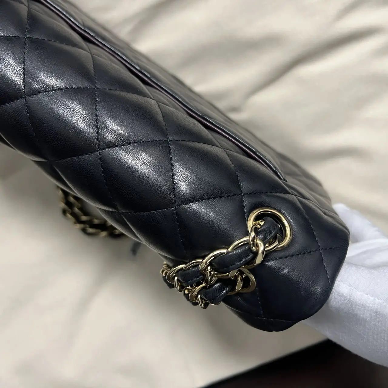 CHANEL Classic Flap Jumbo Handbag Black Lambskin Gold Hardware CHANEL Classic Flap Jumbo Handbag Black Lambskin Gold Hardware