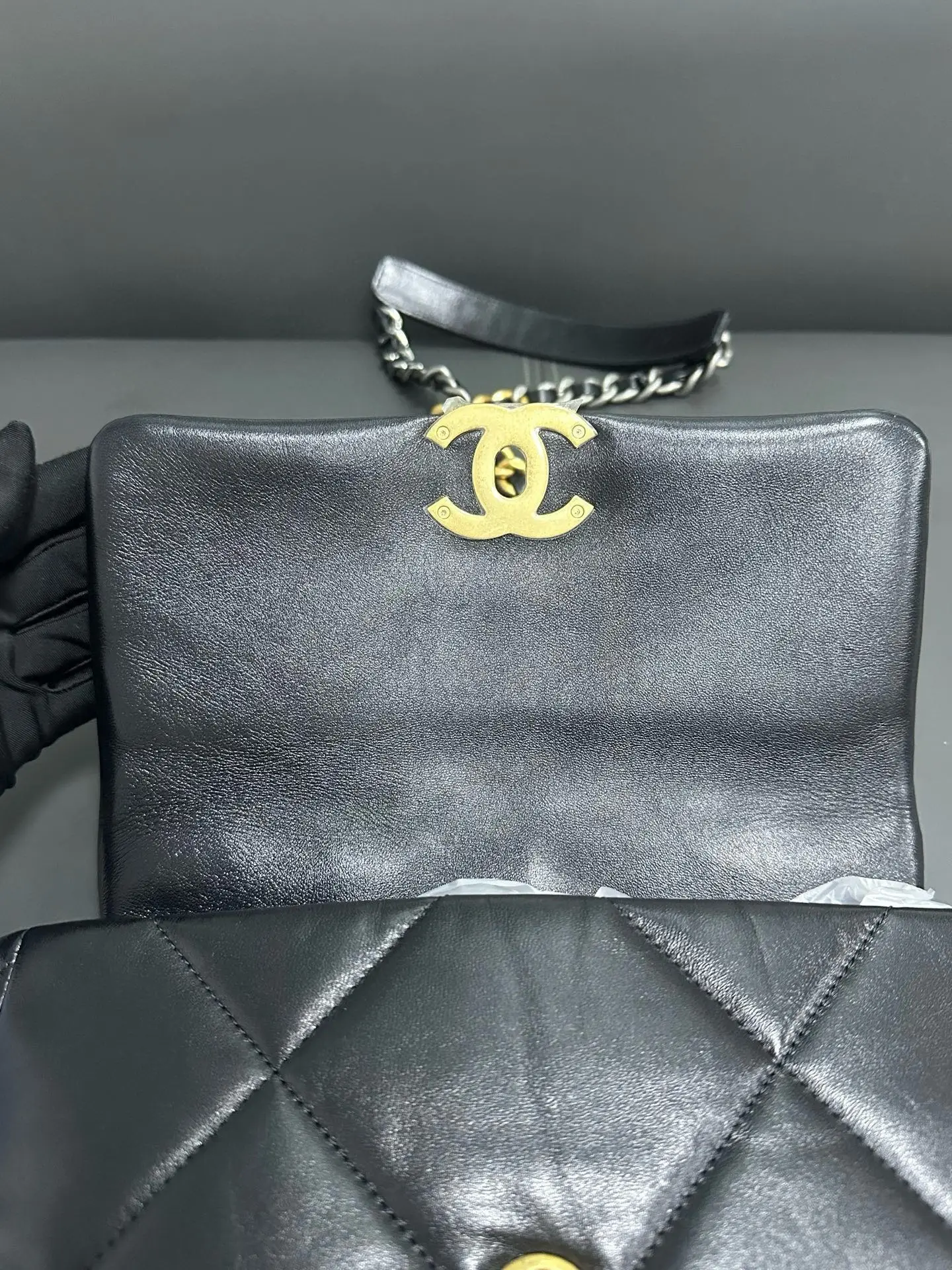 CHANEL Small 19 Black Shiny Lambskin Handbag CHANEL Small 19 Black Shiny Lambskin Handbag