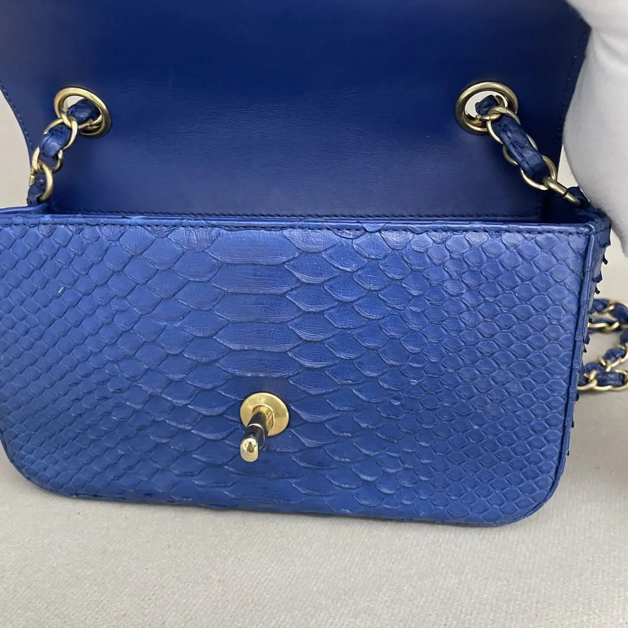 CHANEL Classic Flap Mini Python Blue Gold Hardware CHANEL Classic Flap Mini Python Blue Gold Hardware