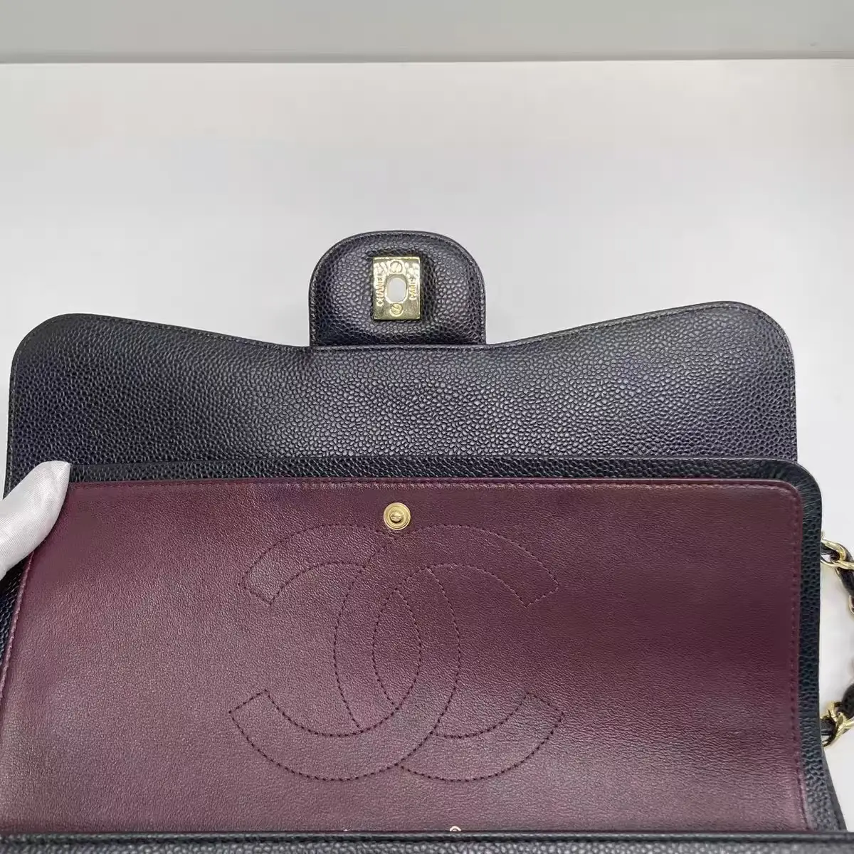 CHANEL Classic Flap Jumbo Handbag in Black Caviar Leather CHANEL Classic Flap Jumbo Handbag in Black Caviar Leather