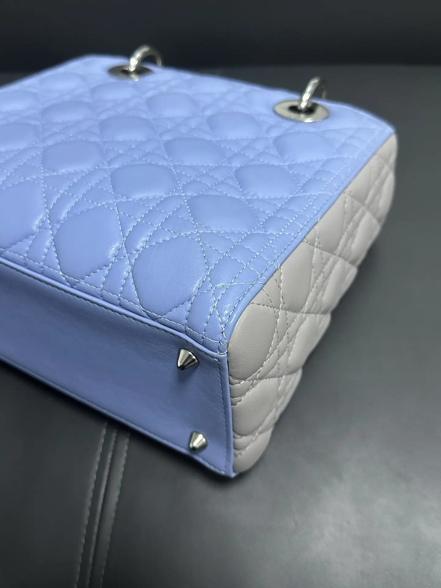 DIOR Small Lady Dior Bag in Blue/Grey Leather DIOR Small Lady Dior Bag in Blue/Grey Leather