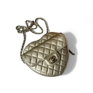 CHANEL Heart Bag Metallic Lambskin Quilted CC